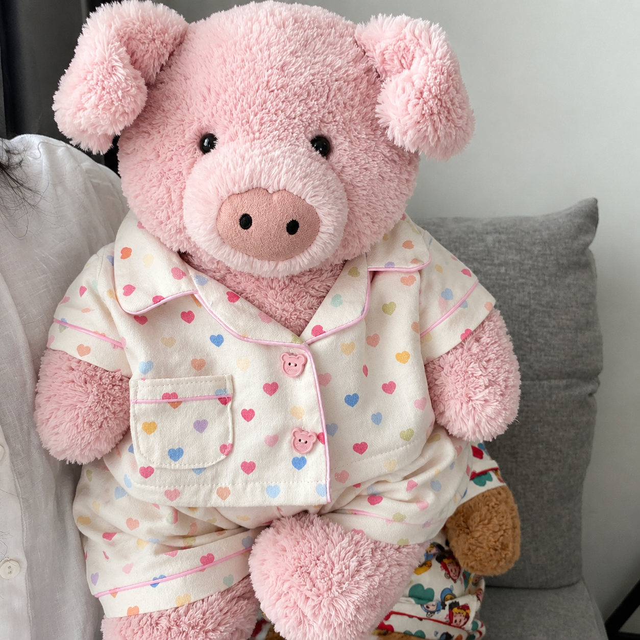 Handmade Cute Teddy Bear Pajama Set, Heart Pattern Top & Shorts, Plush Toy Clothes Only