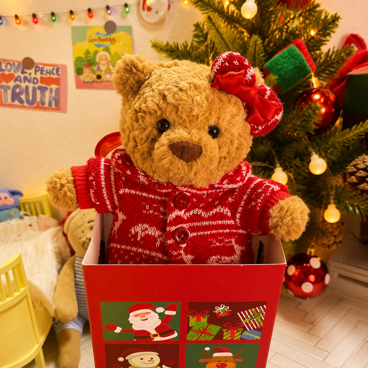 Handmade Christmas Red Knit Sweater Outfit for Teddy Bears | Cozy Holiday Plush Bear Clothes