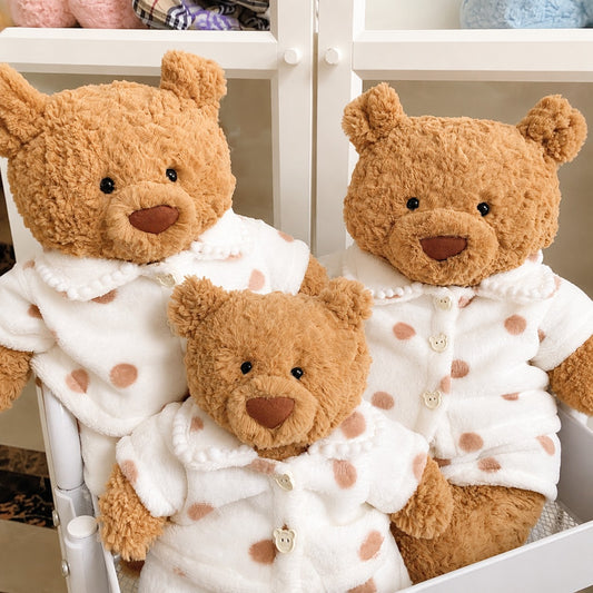 Handmade Teddy Bear Pajama Set with Brown Polka Dots & Bear Buttons | Cozy Plush Bear Clothes Only