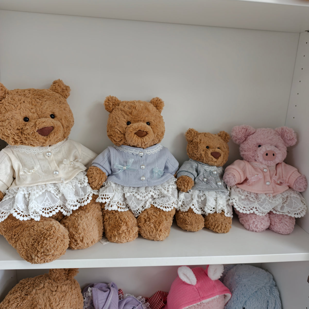 Handmade Cute Teddy Bear Cardigan & Lace Skirt Outfit Set (Clothing Only, Plush Toy Not Included)