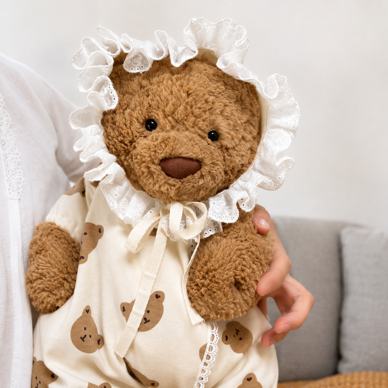 Handmade Cute Teddy Bear Baby Bonnet Romper Outfit (Clothing Only, Plush Toy Not Included)