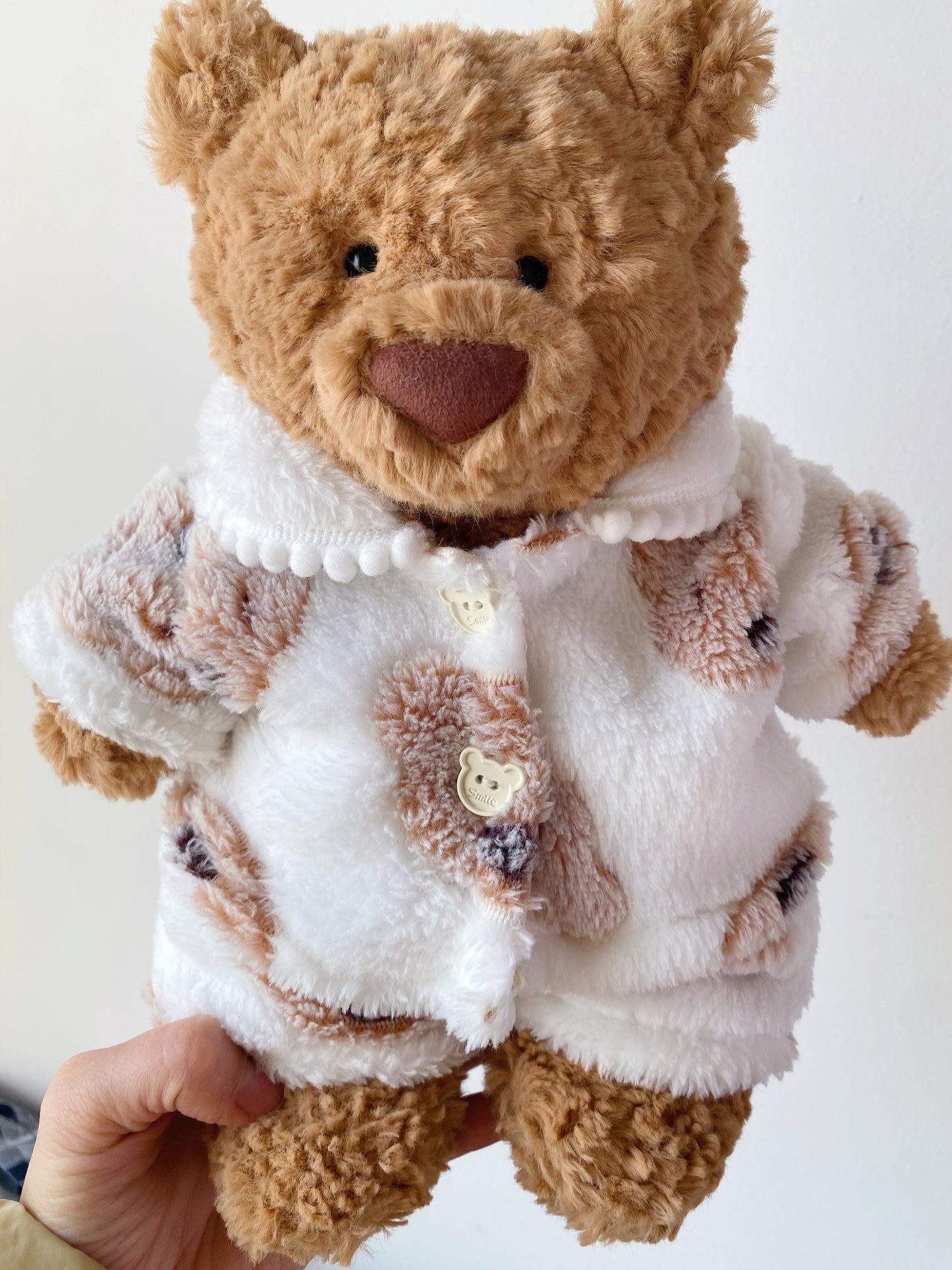 Handmade Teddy Bear Pajama Set with Brown Polka Dots & Bear Buttons | Cozy Plush Bear Clothes Only