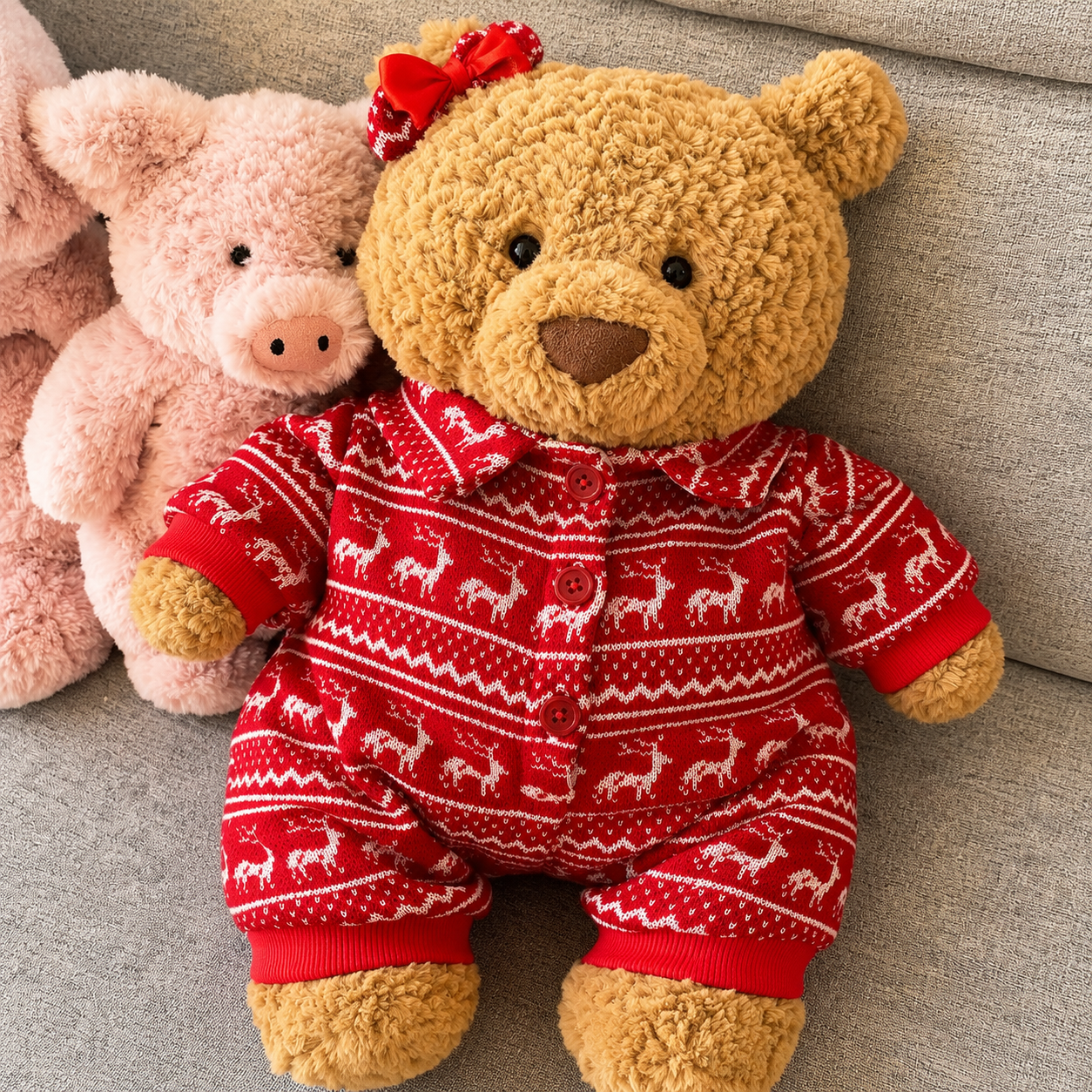 Handmade Christmas Red Knit Sweater Outfit for Teddy Bears | Cozy Holiday Plush Bear Clothes