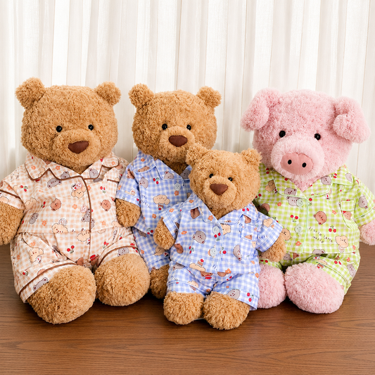 Cute Plaid Cartoon Pajama Set for Plush Bears (Clothing Only, Bear Not Included)